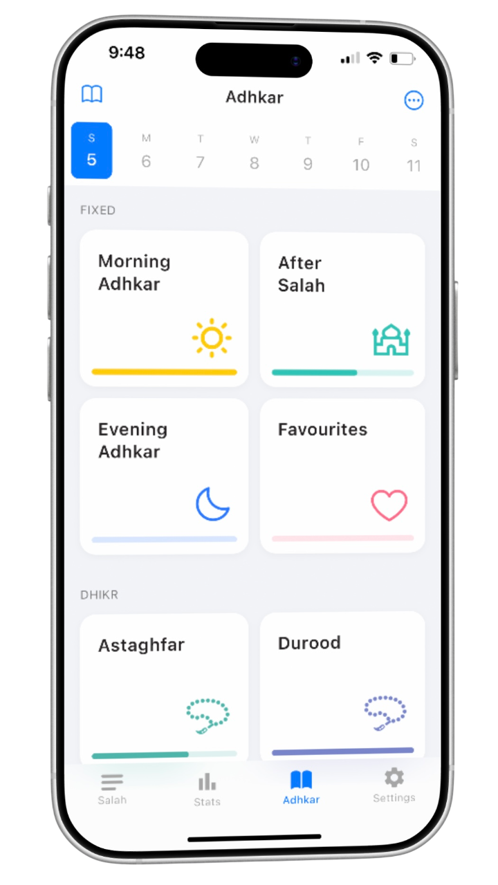 Adhkar categories interface